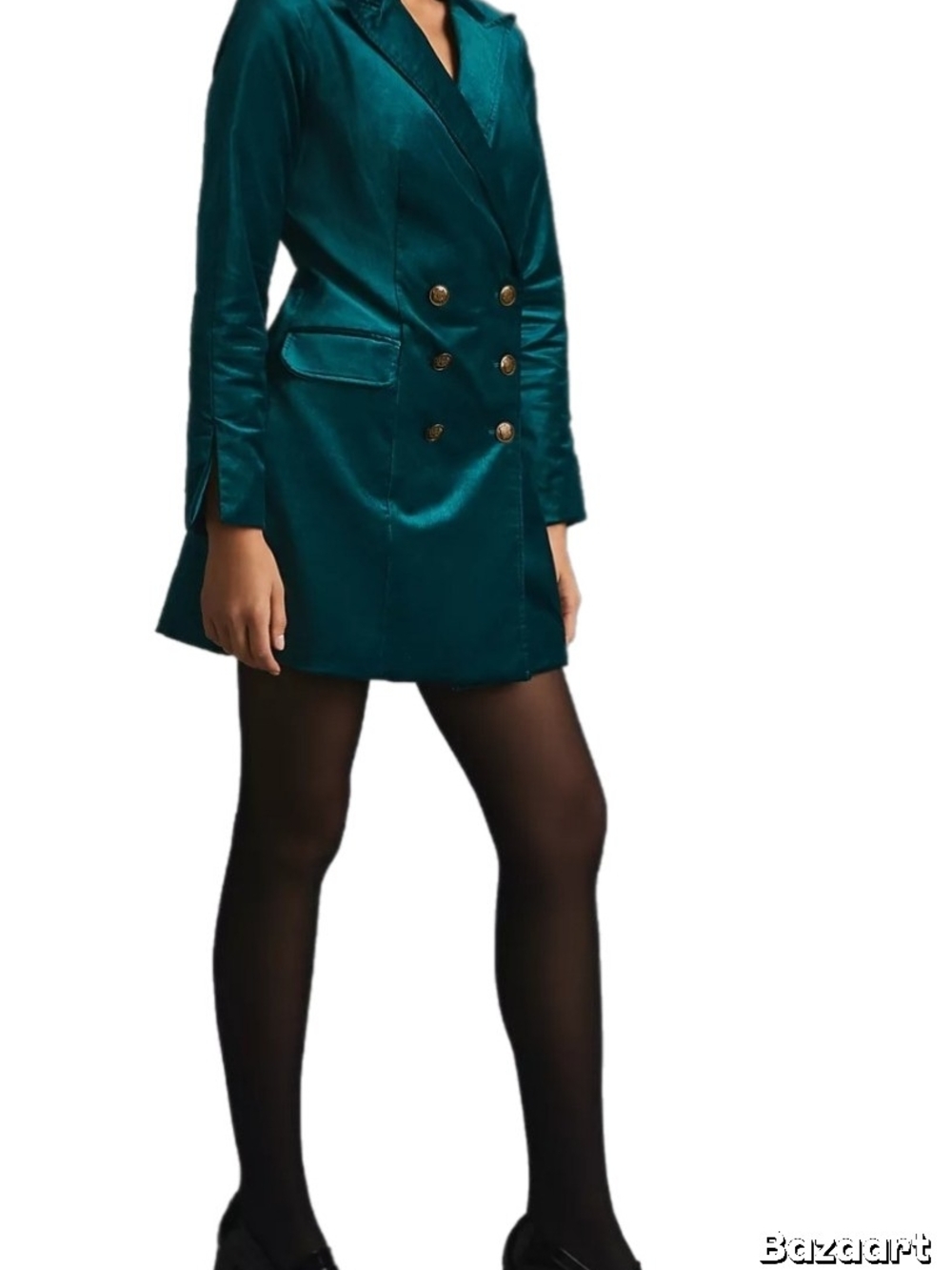 Anthropologie Maeve Teal Velvet Double-Breasted Blazer Coat Dress - Picture 10 of 10